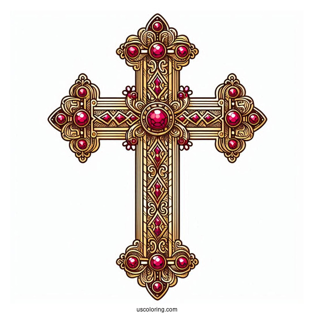 Golden Cross With Rubies Coloring