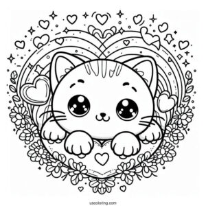 Cute Coloring Page Kittens Inside A Love Heart