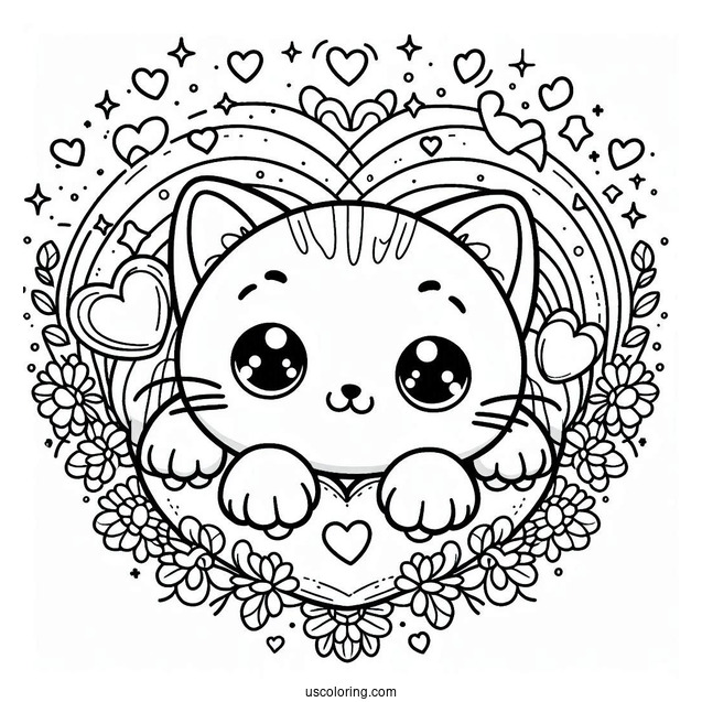 Cute Coloring Page Kittens Inside A Love Heart