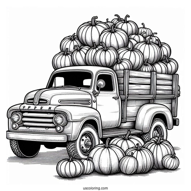 Vintage Truck Full Of Pumpkins Coloring Page