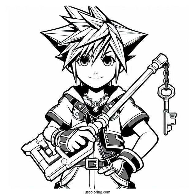 Super Smash Bros Coloring Page Of Sora Holding Keyblade