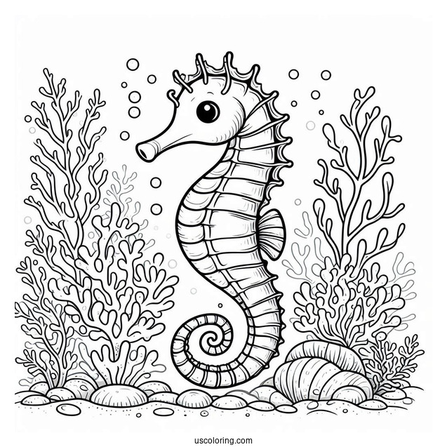 Cartoon Seahorse Surrounded By Coral