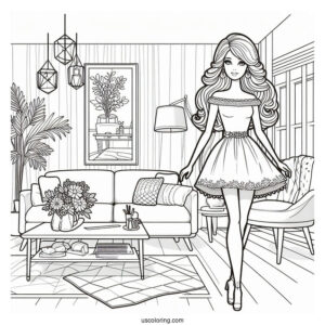 Barbie Doll In Living Room To Color
