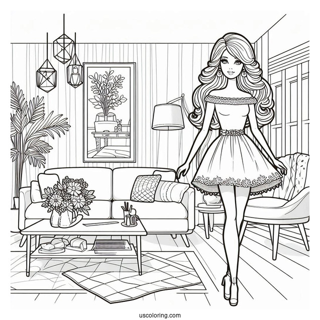 Barbie Doll In Living Room To Color