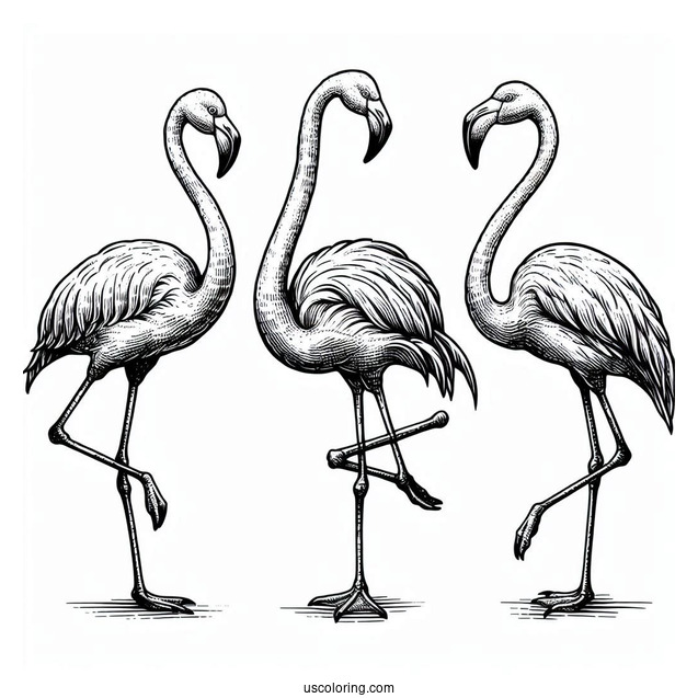 Three Realistic Looking Flamingos