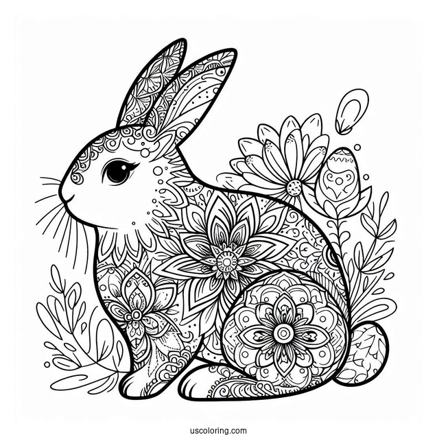 Floral Rabbit Coloring Page Mandala