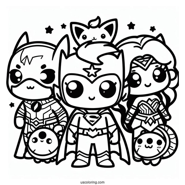 Easy Kawaii Justice League Coloring Page For Preschoolers
