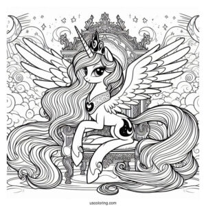 Detailed Princess Luna Coloring Page And Princess Celestia On The Throne