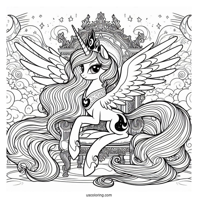 Detailed Princess Luna Coloring Page And Princess Celestia On The Throne