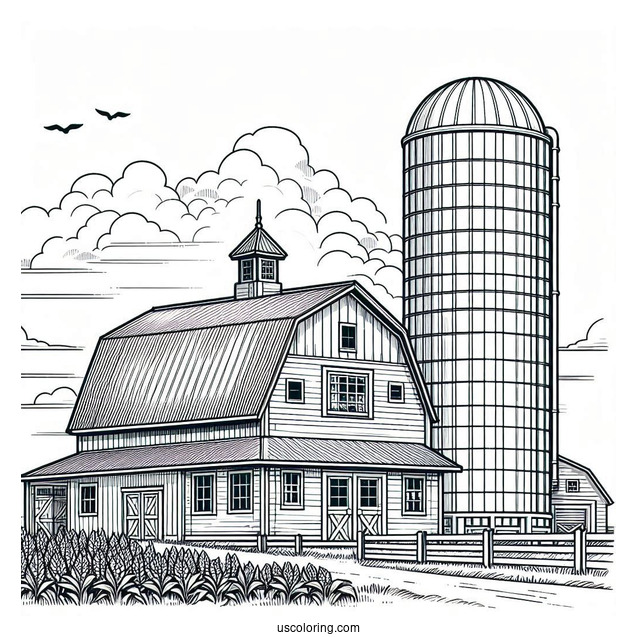 Detailed Farm Barn With Silo