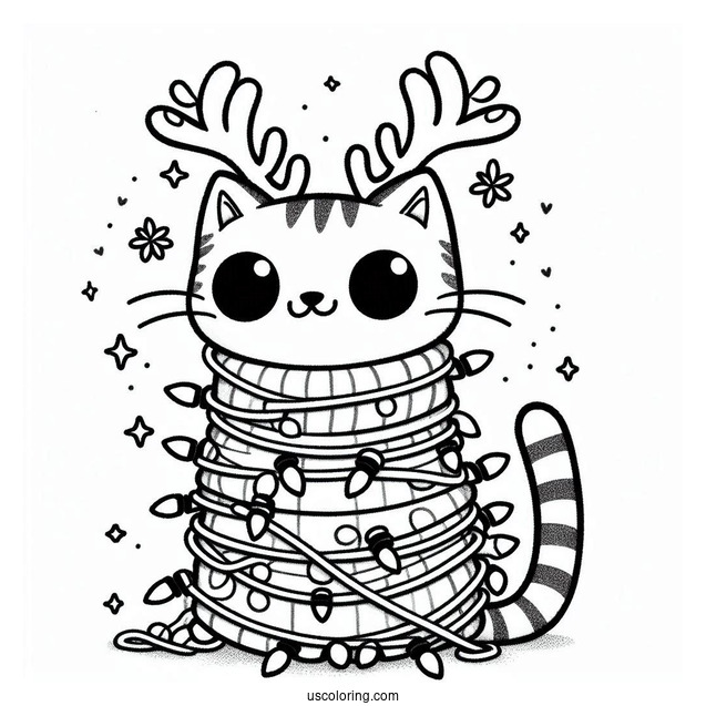 Pete The Cat Wrapped In Christmas Light And Antlers