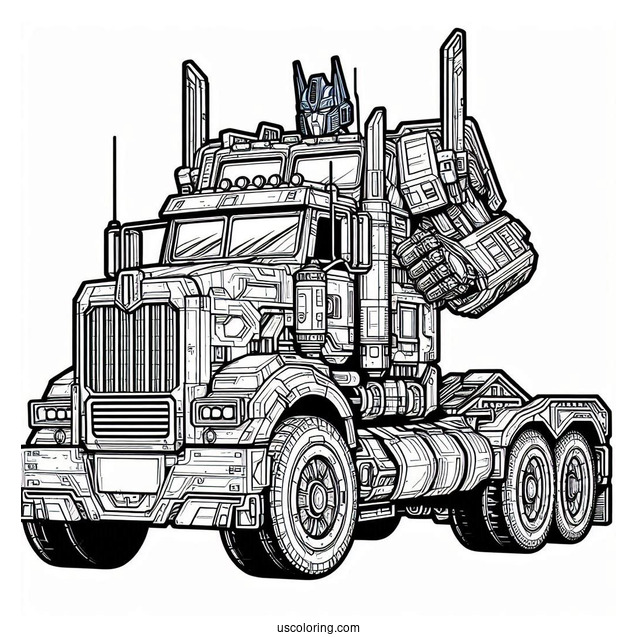 Autobot And Truck Optimus Prime Coloring Page