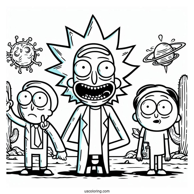 Rick, Morty, And Mr. Meeseeks Coloring Sheet