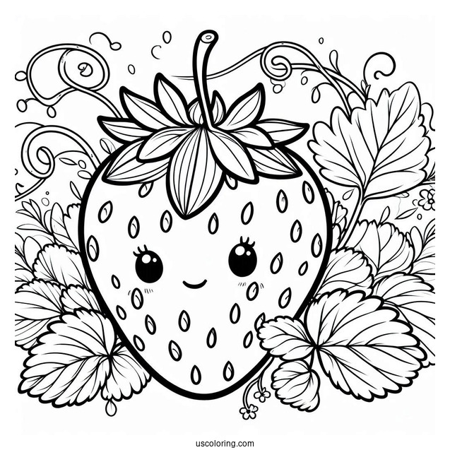 Large Cute Strawberry Coloring Page On A Vine
