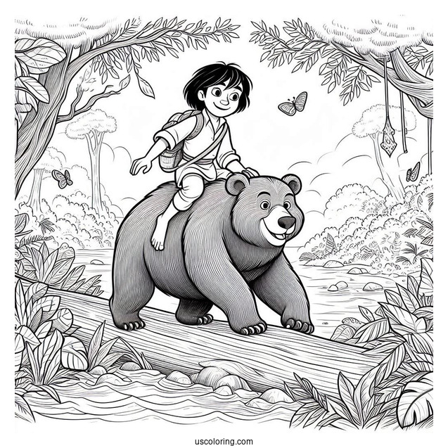 Jungle Book Coloring Page Of Mowgli Riding On Baloo s Back For Kids