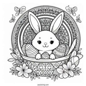 Easter Coloring Page Of Easter Egg Basket With Bunny Ears Mandala
