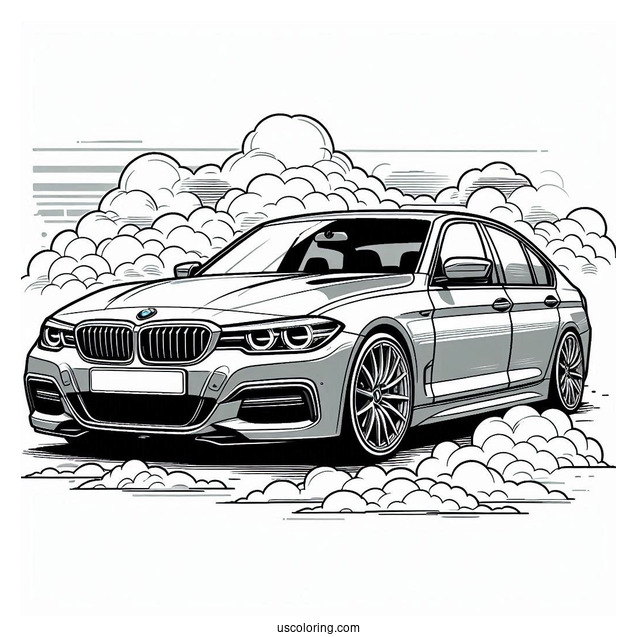 BMW Coloring Page Series 3 Berline With Cloudy Background