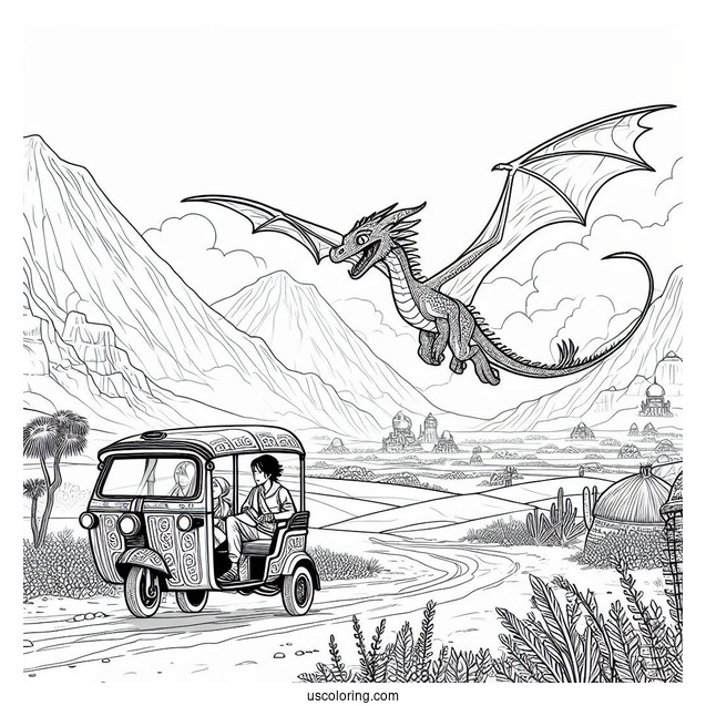 Raya And The Last Dragon Coloring Page Riding Tuk Tuk In The Desert