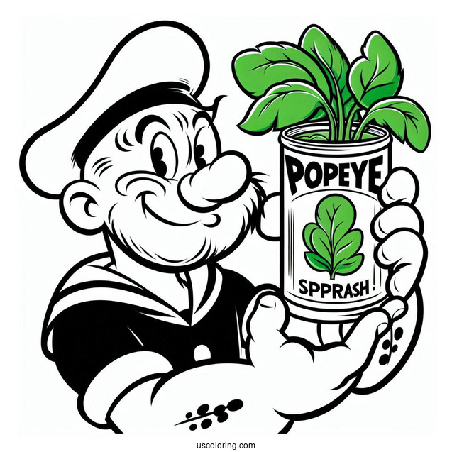 Popeye Coloring Page Holding Up Can Of Spinach