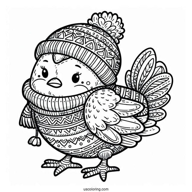 Chicken Wearing a Sweater And Beanie To Color