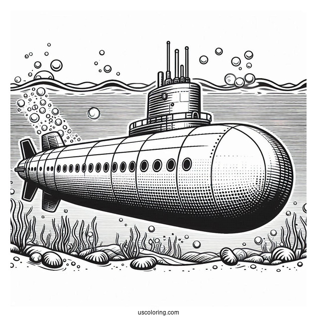 Giant Submarine Coloring Page Near The Surface Of The Water