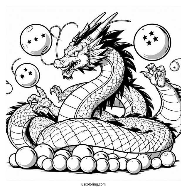 Detailed Shenron Dragon With Balls Coloring Page