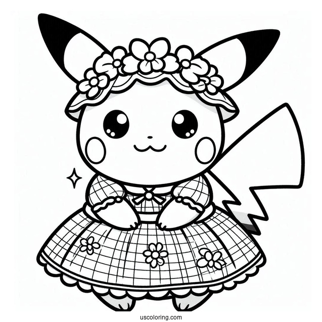 Pikachu Wearing Dress Coloring In