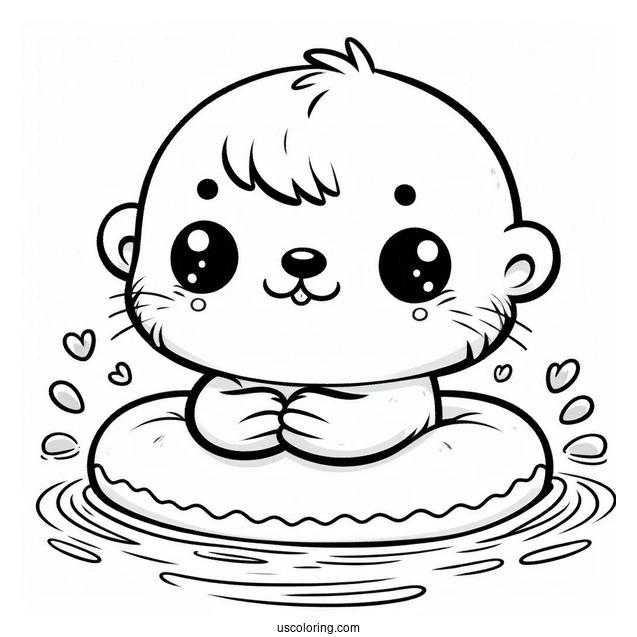 Kawaii Otter Coloring Page Holding Hands While Floating On River