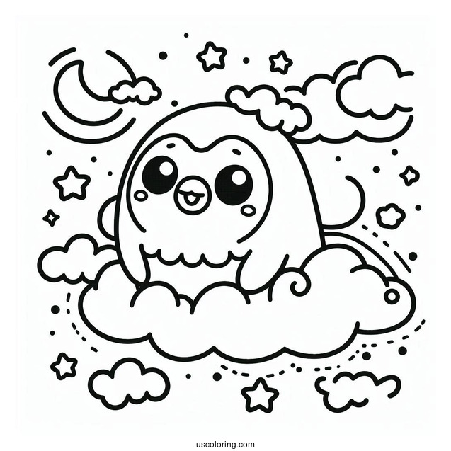 Easy Pororo Coloring Page In The Clouds For Kids