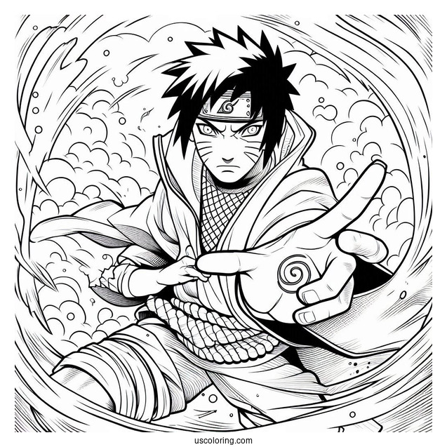 Sasuke Coloring Page Performing Ninjutsu With Curse Mark