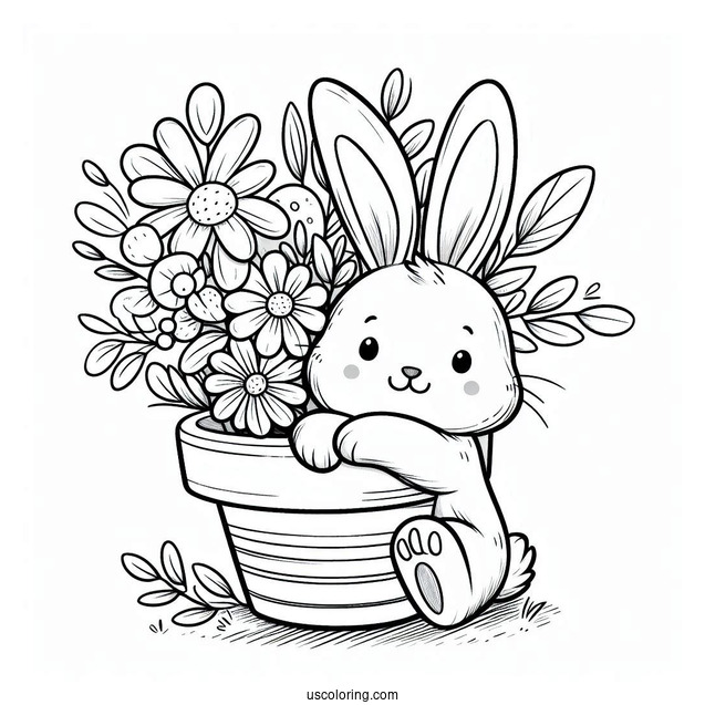 Hoppy Easter Bunny Coloring Page Inside Flower Pot