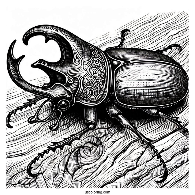 Stag Beetle Coloring Page On Textured Wood
