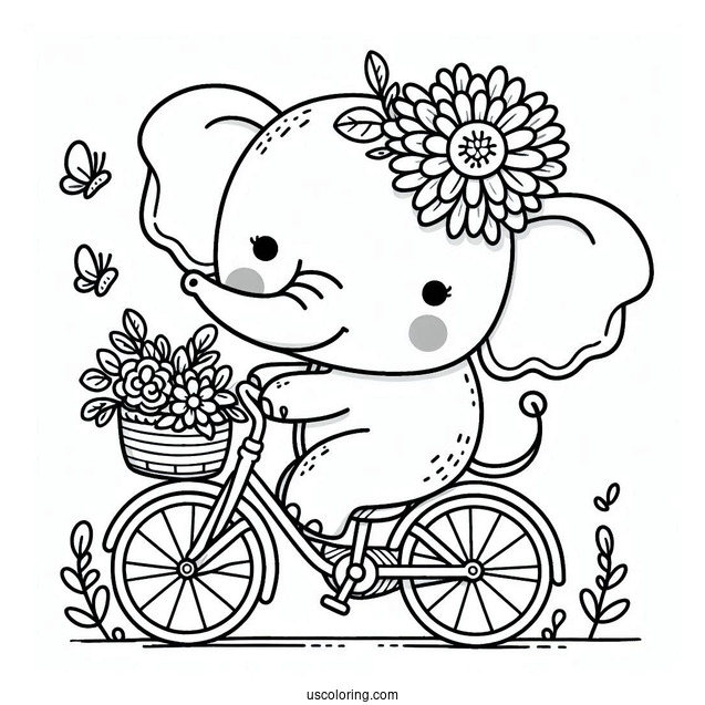 Cute Elephant On A Small Bicycle Coloring Page