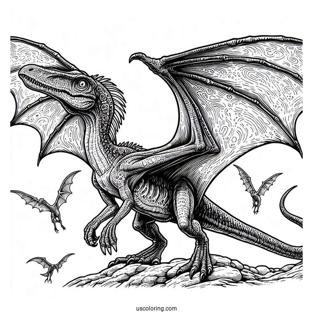 Scary Pterodactyl Coloring Page With Detailed Skin