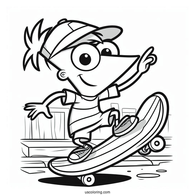 Phineas And Ferb Coloring Page Skateboarding