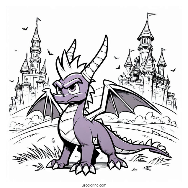 Angry Sypro Coloring Page In Front Of Castle