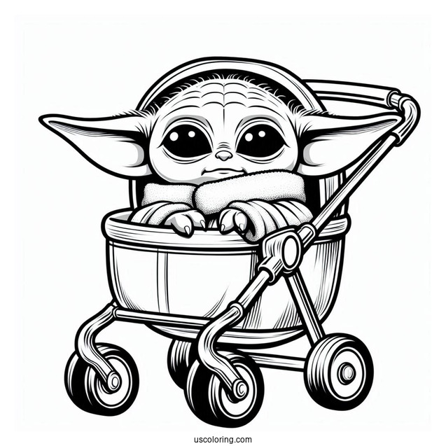 Baby Yoda In Hovering Pram To Color