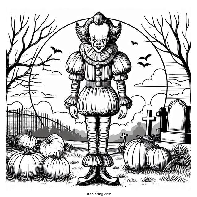 Pennywise Standing In A Cemetery Coloring Sheet