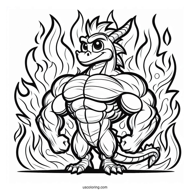 Muscular Sypro Coloring Page Standing In Front Of Flames