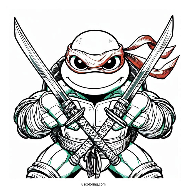 Ninja Turtles Coloring Page Of Rafael Using Twin Sai Swords