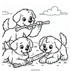 Three Dogs Playing With Large Stick
