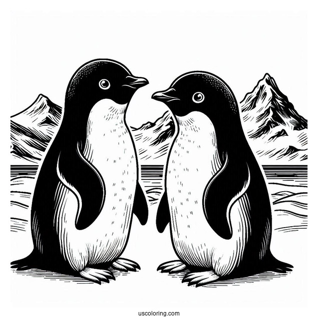 Two Adelie Penguins In Antartica Coloring Page