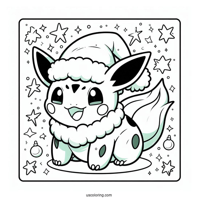 Pokemon Christmas Coloring Page Card With Bulbasaur