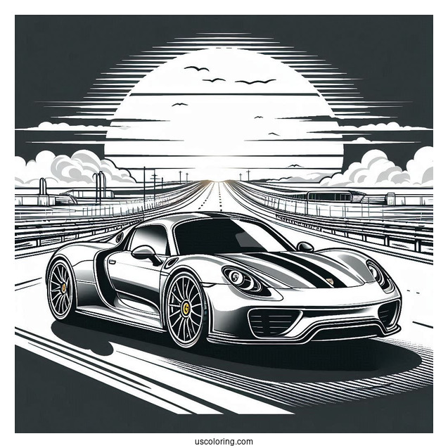 Porsche Coloring Page 918 Spyder On The Road