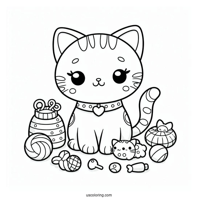 Cat With Toys And Food Coloring In