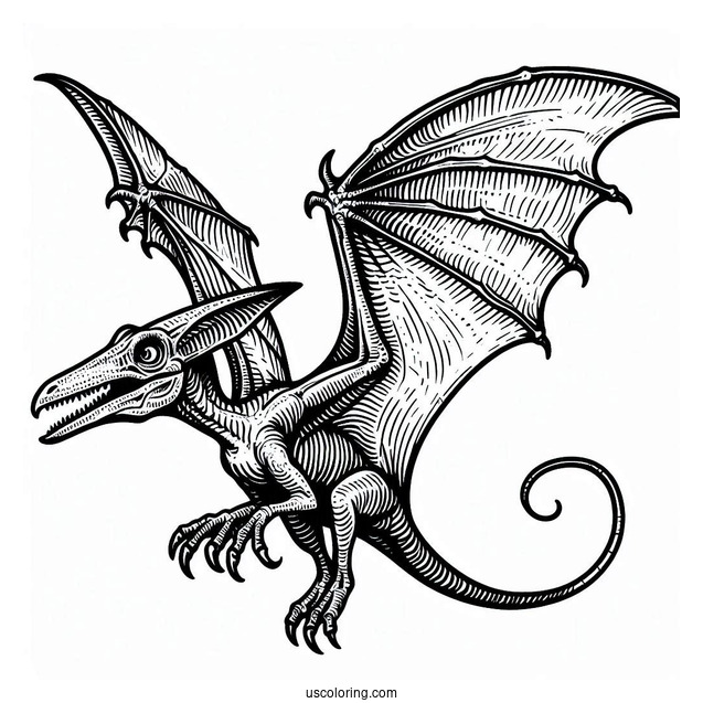 Scary Pterodactyl Coloring Page With Detailed Skin