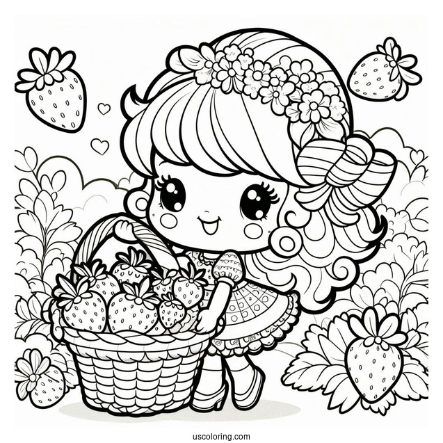 Strawberry Shortcake Coloring Page Carrying Basket Of Strawberries