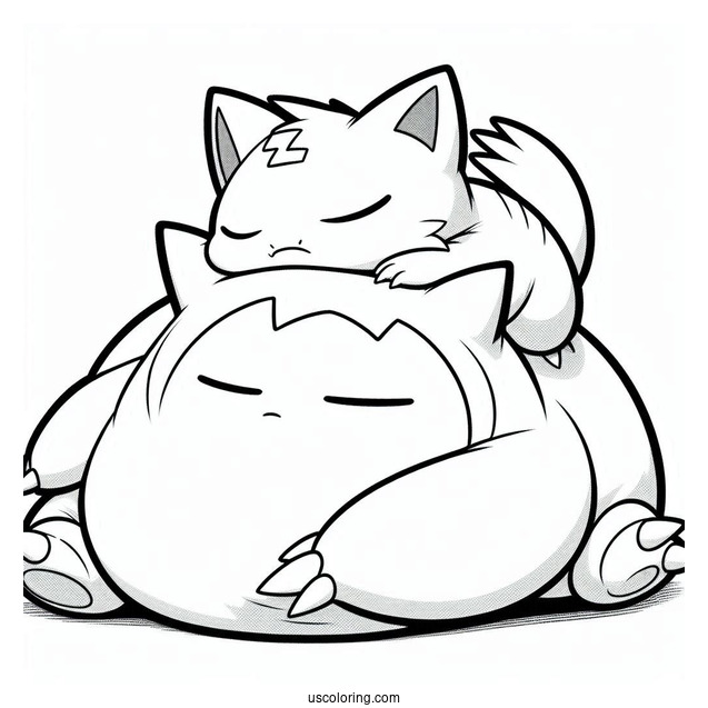Gengar Sleeping On Top Of Snorlax Coloring Page