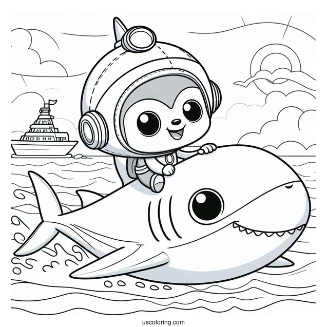 Octonauts Coloring Page Of Kwazii Riding Shark Ship Over The Ocean