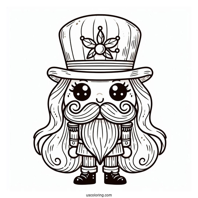 Chibi Nutcracker Coloring Page With A Large Hat And Long Beard For Preschoolers